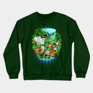 Wild Animals Cartoon on Jungle Crewneck Sweatshirt